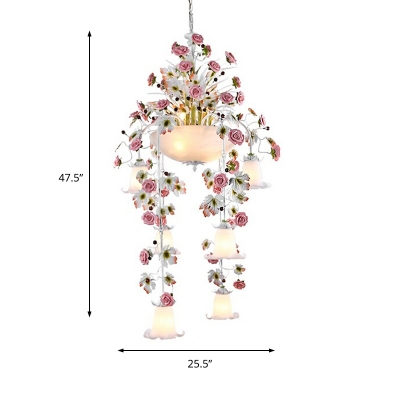 10 Heads Chandelier Lighting Traditional Floral Frosted White Glass Pendant Ceiling Light for Living Room