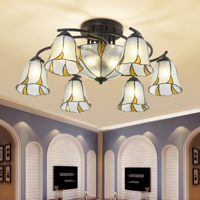 9/11 Lights Domed Shaped Ceiling Mounted Light Tiffany White Cut Glass Semi-Flush Mount for Living Room