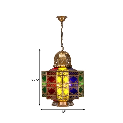 Antiqued Lantern Chandelier 4 Bulbs Metal Hanging Ceiling Lamp in Brass for Dining Room