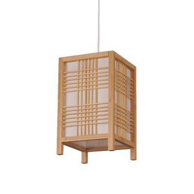 Asian 1 Bulb Pendant Lighting Beige Rectangle Hanging Ceiling Light with Wood Shade