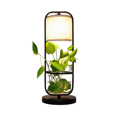 Barrel Bedroom Table Light Industrial Metal LED Black Dimmable/General Night Lamp without Plant