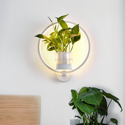 Black/White 1 Light Wall Lighting Industrial Metal Round/Oval LED Wall Sconce in Warm/White/3 Color Light without Plant