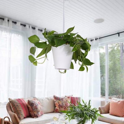 Black/White Barrel Pendant Lighting Fixture Industrial Resin 1 Head Restaurant LED Hanging Ceiling Light with Plant