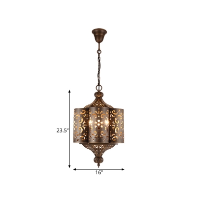 Brass 6 Lights Ceiling Chandelier Vintage Metal Curved Pendant Lighting for Corridor