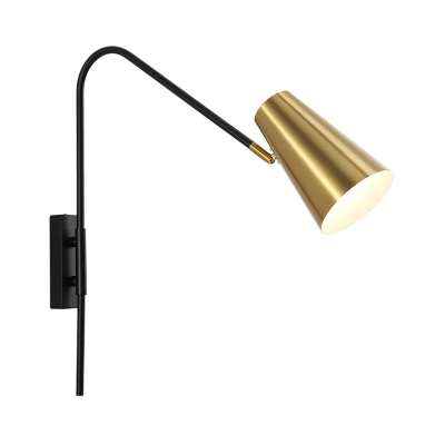 Brass Conical Wall Lamp Modernist 1 Bulb Metal Sconce Light Fixture with Swing Arm