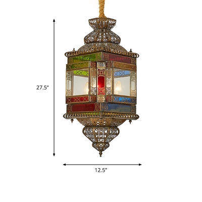 Brass Lantern Hanging Chandelier Vintage Metal 3 Heads Dining Room Ceiling Pendant Light
