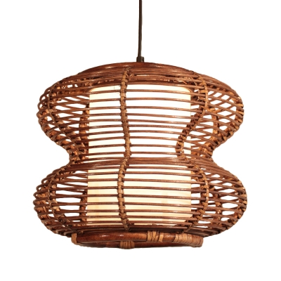 Brown Curved Ceiling Light Asia 1 Head Bamboo Pendant Lighting Fixture for Tearoom