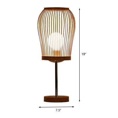 Chinese Lantern Task Lighting Bamboo 1 Head Small Desk Lamp in Beige for Bedroom