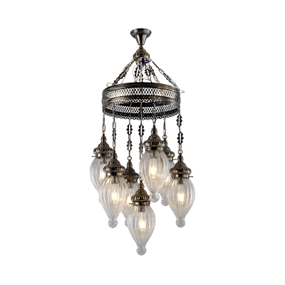 Clear Prismatic Glass Black Chandelier Teardrop 7 Heads Traditional Hanging Ceiling Light