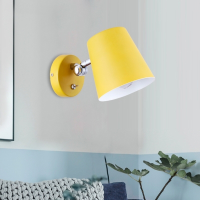 Cone Sconce Macaron Metal 1 Head Yellow Wall Lighting Fixture with Adjustable Arm