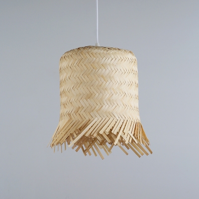 Cylindrical Ceiling Light Chinese Rattan 1 Bulb 8