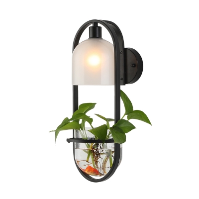 Dome Restaurant Sconce Wall Lighting Industrial Metal 1 Bulb Black LED Plant Wall Lamp Fixture