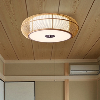 Donut Bamboo Flush Light Chinese LED Beige Close to Ceiling Lamp with Acrylic Diffuser
