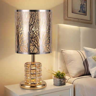 Flower/Tree Bedroom Table Light Traditionalism Stainless Steel 1 Bulb Gold Night Lamp with Beveled K9 Crystal Decor