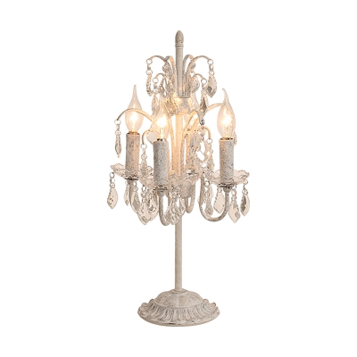 French Table Lamp 4 Light Crystal Chandelier Table Lamp Girls Bedroom Lamp in Antique White/Champagne Silver