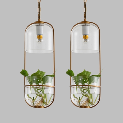 Gold Bare Bulb Cluster Pendant Industrial Metal 2/3 Heads Restaurant Suspension Light with Plant