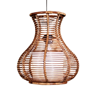 Jar Bamboo Hanging Light Japanese 1 Head Brown Ceiling Suspension Lamp for Restaurant