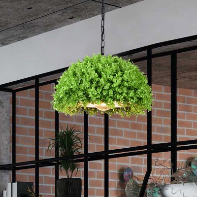 Metal Green Plant Hanging Lamp Dome 1 Light 18