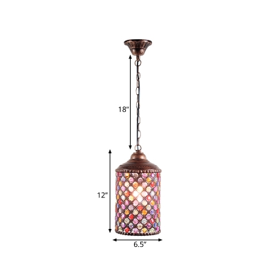 Metal Rust Ceiling Light Cylinder 1 Head Traditional Pendant Lighting Fixture for Kitchen