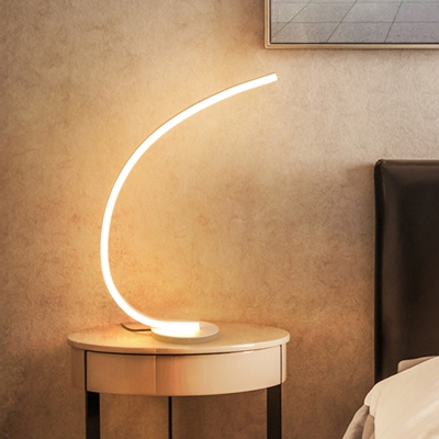 Minimalist LED Task Lighting White/Coffee Bent Night Table Lamp with Bend Acrylic Shade, White/Warm Light