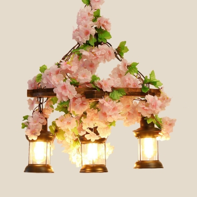 Pink Lantern Island Lighting Fixture Industrial Wooden 3/6/8 Heads Restaurant LED Flower Ceiling Light, 21.5