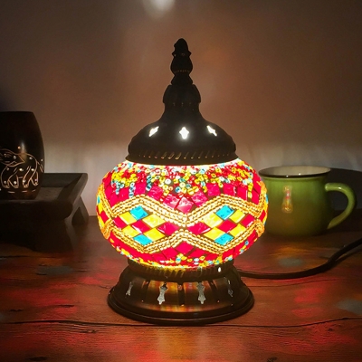 Red/Yellow/Orange 1 Bulb Table Light Vintage Stained Glass Incense Burner Nightstand Lamp for Bar