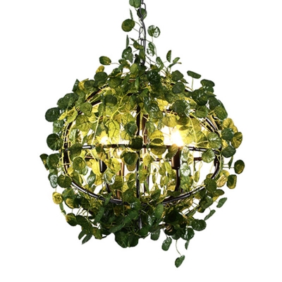 Sphere Restaurant Chandelier Lighting Fixture Industrial Metal 1/4 Bulbs Green LED Plant Drop Lamp, 14