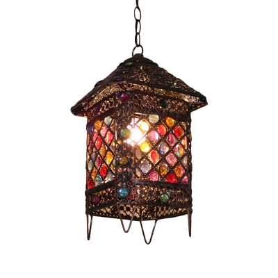 Traditional House Down Lighting Pendant 1 Bulb Metal Hanging Ceiling Light in Bronze for Bedroom