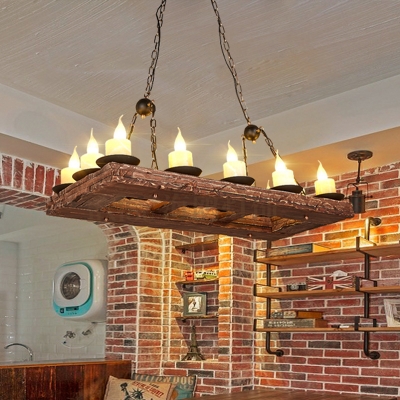 Wood Candle Island Lighting Fixture Farmhouse Marble 14 Lights Dining Room Ceiling Light