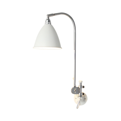 1 Head Conical Sconce Light Modernist Metal Wall Mounted Lighting in White with Curved Arm