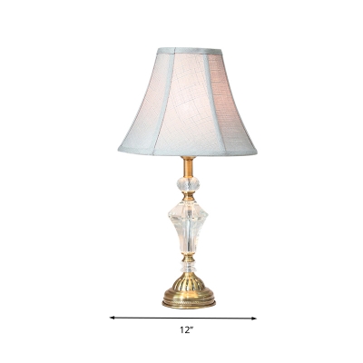 1 Head Paneled Bell Table Lamp Traditional White Fabric Nightstand Light with Urn-Shaped Crystal Accent