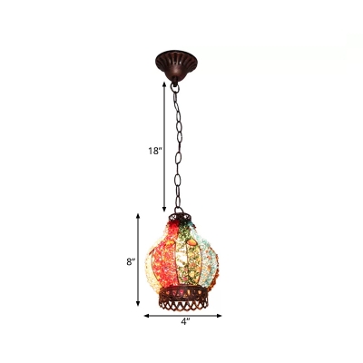 1 Light Stained Glass Hanging Lamp Antique Rust Dome/Globe Restaurant Down Lighting, 6.5