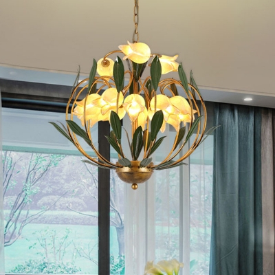 15 Bulbs Metal Hanging Chandelier Vintage Brass Blossom Living Room LED Pendant Lighting Fixture