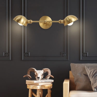 2 Bulbs Bedroom Sconce Modern Brass Wall Mounted Lighting with Domed Metal Shade