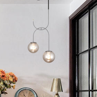2 Bulbs Globe Cluster Pendant Industrial Black/Grey/Gold Metal LED Hanging Light with Milk White/Smoke Gray Glass Shade
