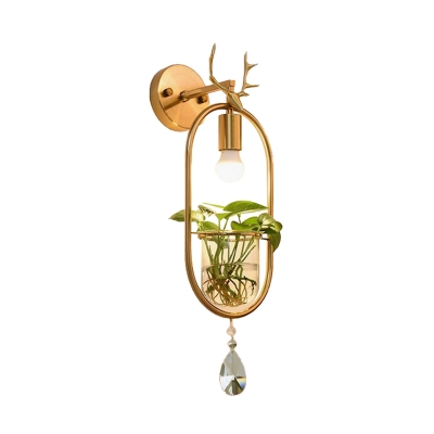 Antler Living Room Wall Light Industrial Metal 1 Light Gold LED Sconce Lighting Fixture without Plant