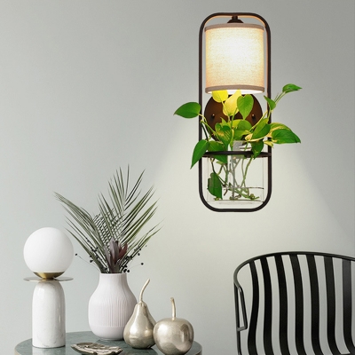 Black/White 1 Head Sconce Light Fixture Vintage Metal Cylindrical LED Plant Wall Lamp for Bathroom