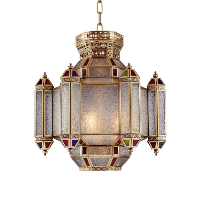 Brass 4 Lights Ceiling Chandelier Vintage Frosted Glass Castle Pendant Lighting for Dining Room