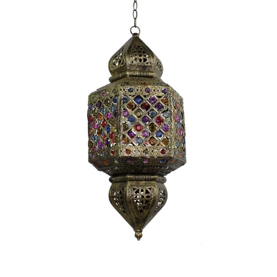 Antique Bronze/Bronze Lantern Suspension Lighting Traditional Metal 1 Head Living Room Pendant Light