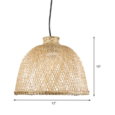 Chinese 1 Head Down Lighting Beige Bowl Ceiling Pendant Light with Bamboo Shade