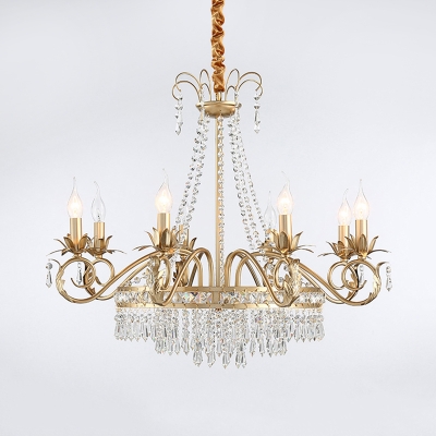 Crystal Gold Chandelier Circular 4/8 Lights Traditional-Style Hanging Pendant Light for Living Room