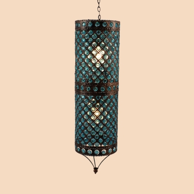 Cylinder Bedroom Ceiling Chandelier Art Deco Metal 2 Lights Blue Hanging Lamp Kit