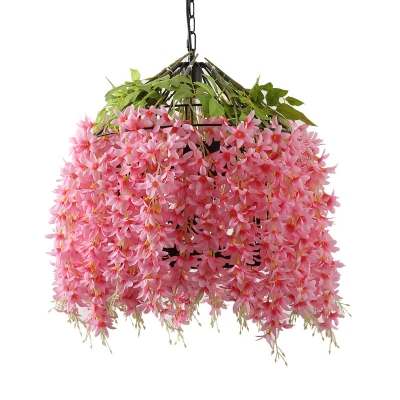 Floral Metal Suspension Pendant Antique 1 Head Restaurant LED Ceiling Light in Pink