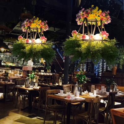 Floral Restaurant Chandelier Lighting Fixture Industrial Metal 5 Bulbs LED Green Ceiling Pendant Light