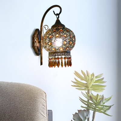 Globe Restaurant Sconce Lamp Traditional Metal 1 Head Rust Wall Lighting Fixture with Crystal Accent