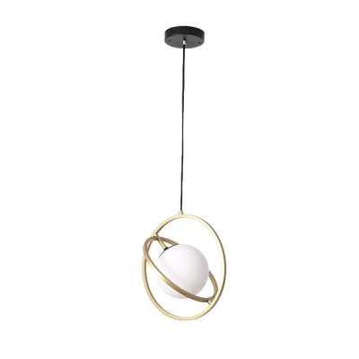 Gold Circular Pendant Lamp Minimalism 1 Head Metal Ceiling Hanging Light for Dining Room