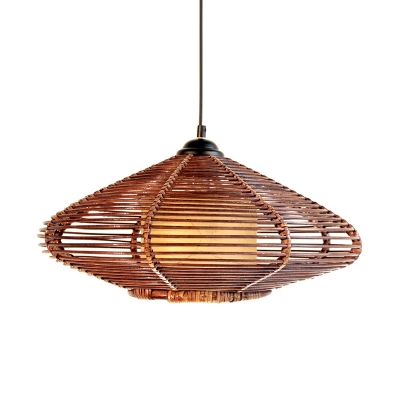 Japanese 1 Head Hanging Light Brown Jar Ceiling Suspension Lamp with Bamboo Shade