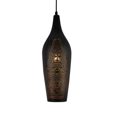 Laser Cut Pendant Lighting Decorative Metal 1 Head Ceiling Suspension Lamp in Black