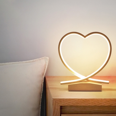 LED Heart Task Lighting Contemporary Metal Night Table Lamp in Light Wood with Acrylic Diffuser