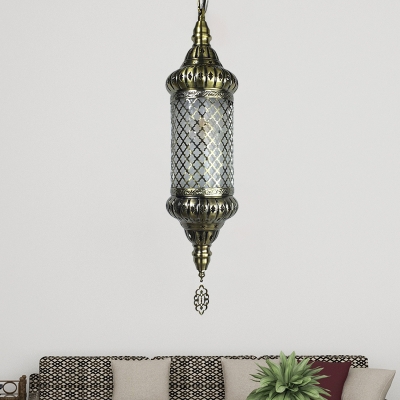 Metal Cylinder Pendant Lighting Traditional 1 Bulb Ceiling Suspension Lamp in Bronze